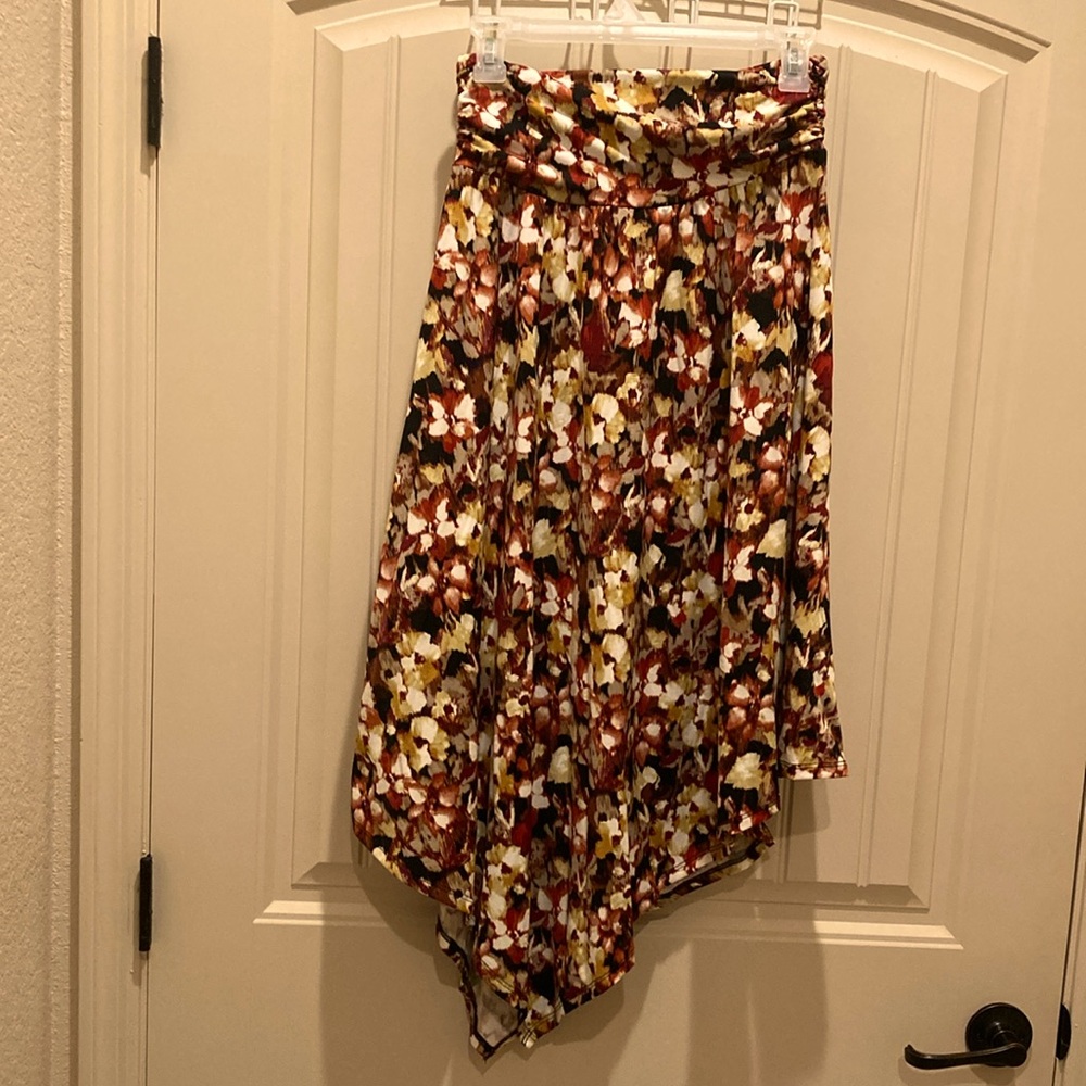 Apt 9 Women’s Size M Midi Skirt Pull On Abstract Asymmetrical Hem Ruched Stretch